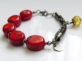 Zilveren Armband met Koraal en Leer