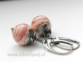 Handgemaakte Zilveren Oorbellen met Rhodochrosiet
