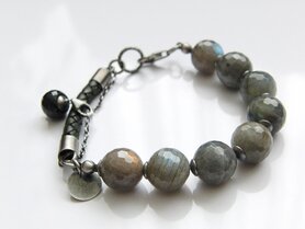 Zilveren Edelstenen Armband met Labradoriet en Leer