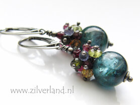 Zilveren Edelstenen Oorbellen met Kyaniet