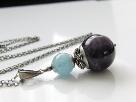Sterling Zilveren Ketting met Amethist en Aquamarijn