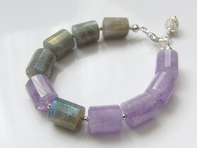 Edelstenen Armband met Labradoriet en Amethist