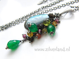 Handgemaakte Zilveren Ketting met Labradoriet en Groene Onyx
