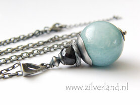 Hangemaakte Ketting met Aquamarijn en Saffier