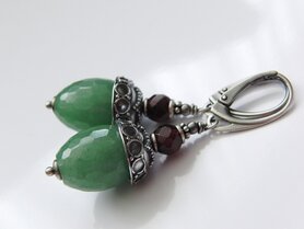 Zilveren Edelstenen Oorbellen met Aventurijn en Granaat