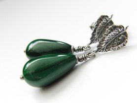 Zilveren Edelstenen Oorbellen met Malachiet