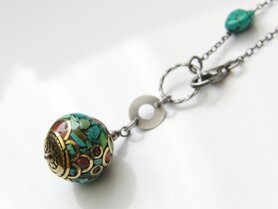 Zilveren Ketting met Tibetaanse Kraal en Turkoois