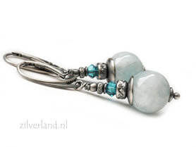 Handgemaakte Oorbellen met Aquamarijn en Swarovski Kristallen