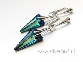 Zilveren Oorbellen met Swarovski Spike "Bermuda Blue" - Gerhodineerd