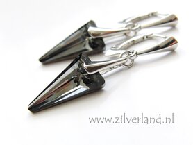 Zilveren Oorbellen met Swarovski Spike "Silver Night" - Gerhodineerd