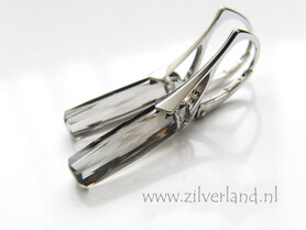 Zilveren Oorbellen met Swarovski Column "Crystal Satin" - Gerhodineerd