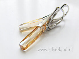 Zilveren Oorbellen met Swarovski Column "Crystal Golden Shadow" - Gerhodineerd