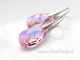 Zilveren Oorbellen met Swarovski Almond "Light Rose AB"- Gerhodineerd