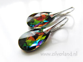 Zilveren Oorbellen met Swarovski Almond "Vitrail Medium"- Gerhodineerd