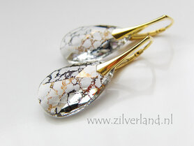 Zilveren Oorbellen met Swarovski Almond "Crystal Gold Patina"- Verhuld