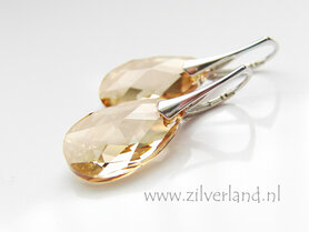 Zilveren Oorbellen met Swarovski Almond "Golden Shadow"- Gerhodineerd