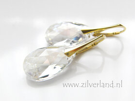 Zilveren Oorbellen met Swarovski Almond "Crystal Moonlight"- Verguld
