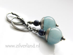 Handgemaakte Zilveren Oorbellen met Aquamarijn en Lapis Lazuli
