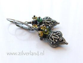 Zilveren Oorbellen met Bali Kralen en Toermalijn