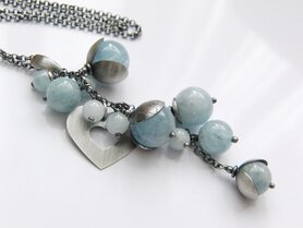 Sterling Zilveren Ketting "Hart in Aquamarijn"