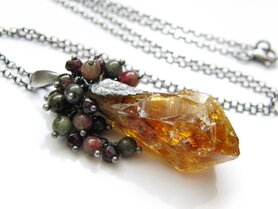 Edelstenen Ketting met Citrien, Toermalijn en Granaat