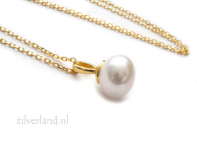 Handgemaakte Zilveren Ketting met Zoetwaterparel- Verguld