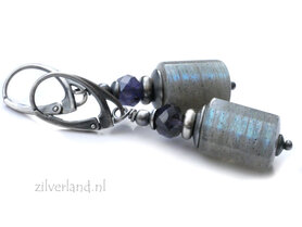 Handgemaakte Zilveren Oorbellen met Labradoriet en Ioliet