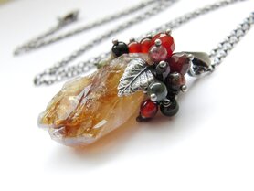 Edelstenen Ketting met Citrien, Toermalijn, Carneool en Granaat 