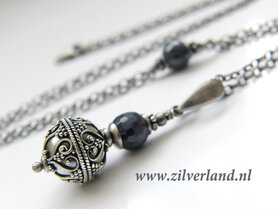 Zilveren Ketting met Bali Kraal en Saffieren