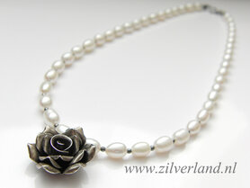 Sterling Zilveren Ketting met Zoetwaterparels "Roos"