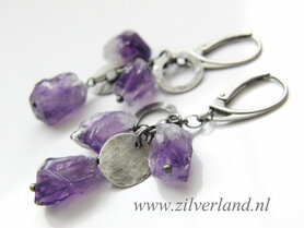 Zilveren Edelstenen Oorbellen met Ruwe Amethist