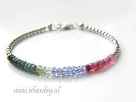 Sterling Zilveren Armband met Toermalijn en Tanzaniet- Gerhodineerd