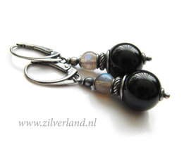 Handgemaakte Zilveren Oorbellen met Onyx en Labradoriet Edelstenen