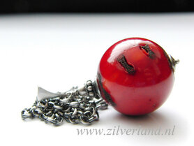 -Zilveren Ketting met Koraal
