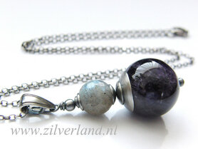 Zilveren Edelstenen Ketting met Amethist en Labradoriet