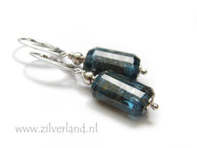Handgemaakte Zilveren Oorbellen met Kyaniet Edelstenen- Gerhodineerd