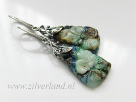 Sterling Zilveren Oorbellen met Chrysocolla "Bloemen"