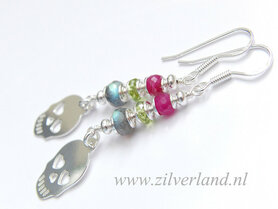Sterling Zilveren Oorbellen met Edelstenen "The Skulls"