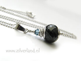 Handgemaakte Zilveren Ketting met Saffier- Gerhodineerd