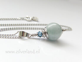 Handgemaakte Edelsteen Ketting met Aquamarijn- Gerhodineerd