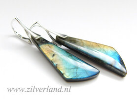 Sterling Zilveren Oorbellen met Labradoriet en Obsidiaan