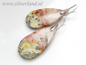 NIEUW- Sterling Zilveren Oorbellen met Birds Eye Jaspis (2)
