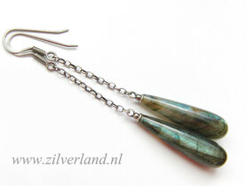 Zilveren Edelstenen Oorbellen met Labradoriet Druppels