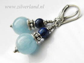 Nieuw- Edelstenen Oorbellen met Aquamarijn en Lapis Lazuli