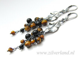 Edelstenen Zilveren Oorbellen met Tijgeroog en Onyx