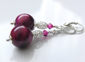 Edelstenen Oorbellen met Gekleurde Tijgeroog