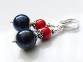 Edelstenen Oorbellen met Lapis lazuli en Koraal