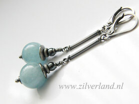 Edelstenen Oorbellen met Aquamarijn en Hematiet