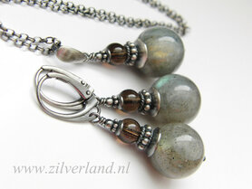 -Sieraden Set- Sterling Zilveren Oorbellen en Ketting met Labradoriet
