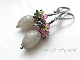 Handgemaakte Oorbellen met Labradoriet en Toermalijn